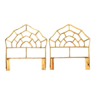 Vintage Rattan Web Twin Headboards - Pair For Sale
