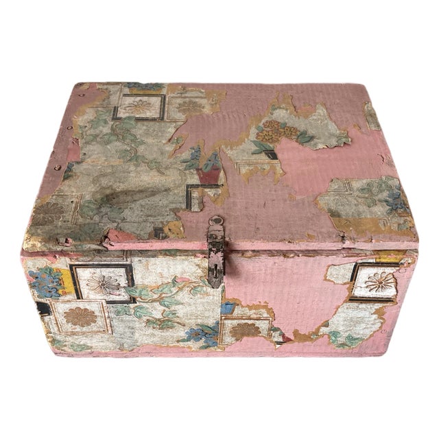 Antique Pink Wooden Box For Sale