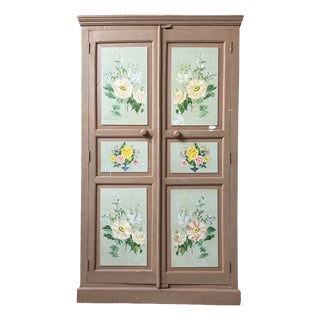 Large Antique Wardrobe with Floral Painted Decoration, 1890s For Sale
