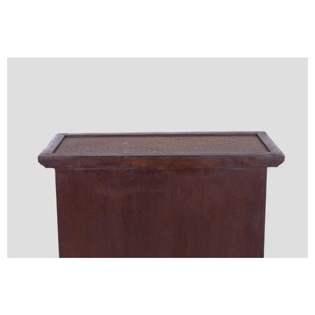 Thai Cabinet in Acacia Wood with Golden Decorations and Rattan Inserts For Sale - Image 9 of 10