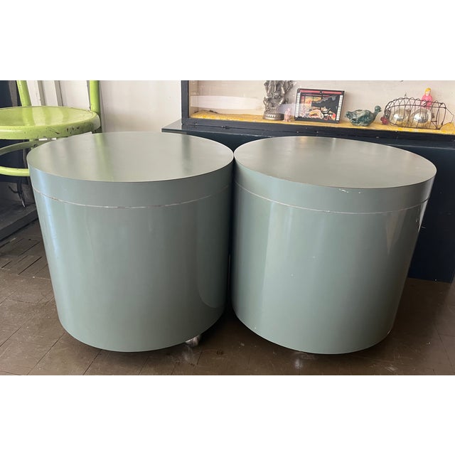 Vintage Mid Century Glam Era Rolling Side Tables Laminate, Pair For Sale - Image 11 of 14