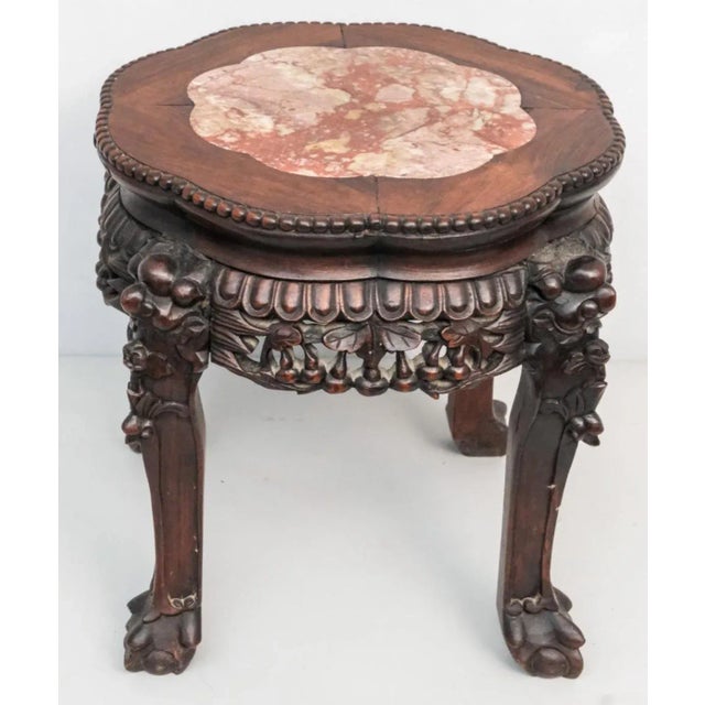 Late 19th Century Antique Chinese Hardwood. Heavily Carved Plant Stand or End Table For Sale - Image 5 of 9
