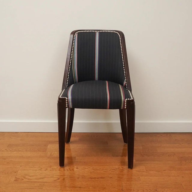 The beautiful Art Deco walnut dining chair, shown here, is one of a set of six. Made in the 1930s, the chair frames have...