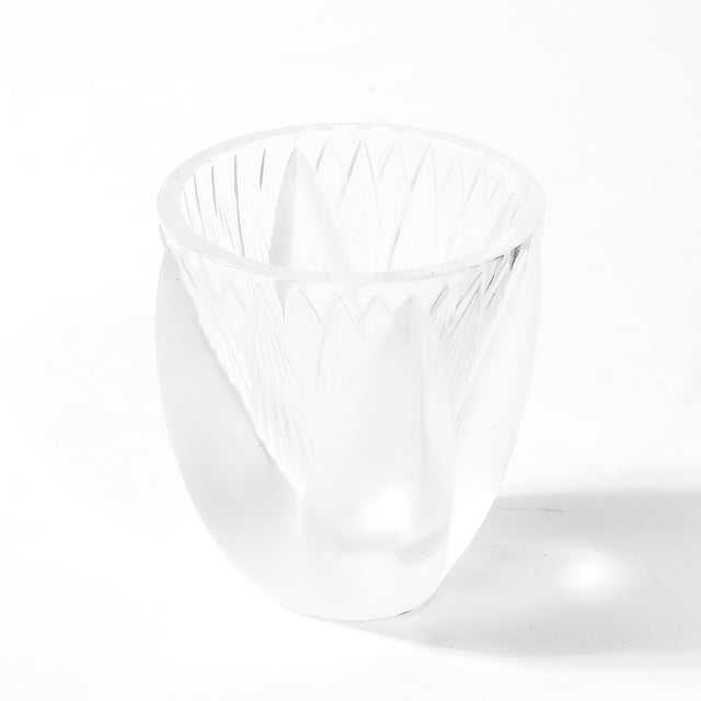 Mid-Century Modernist Frosted Crystal Thebes Vase Signed Lalique For Sale - Image 12 of 14