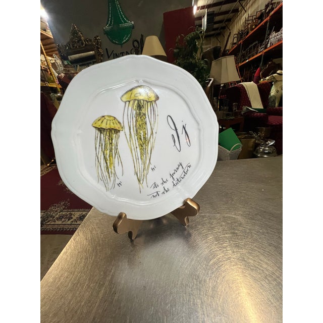 Vintage Ceramic Decorative Plate With Jellyfish Accents For Sale In Atlanta - Image 6 of 6