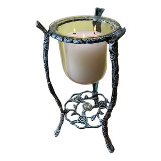 Large Antique Indoor/Outdoor Candleholder in Cast Iron and Glass For Sale