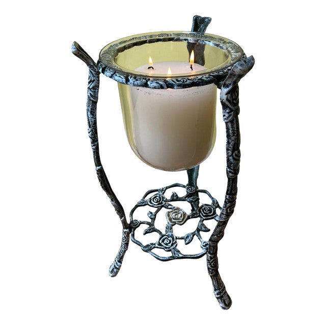 Large Antique Indoor/Outdoor Candleholder in Cast Iron and Glass For Sale