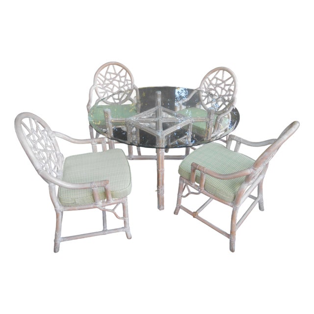 Vintage McGuire Bamboo 5 Piece Cracked Ice Dining Set For Sale