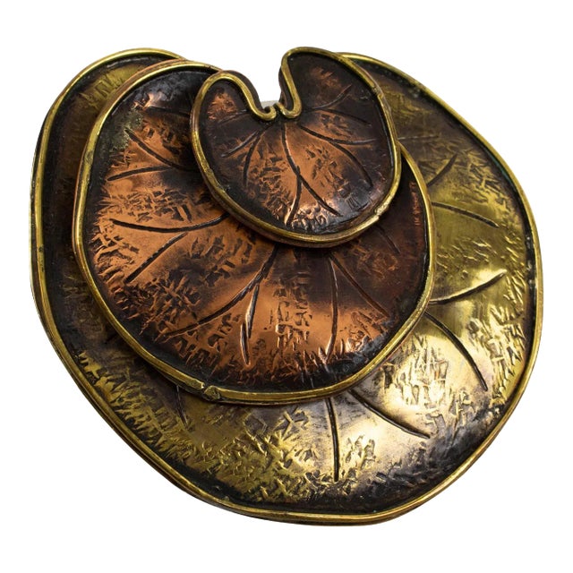 Fabrice Paris Brass and Copper Pin Brooch Water Lily Leaves For Sale