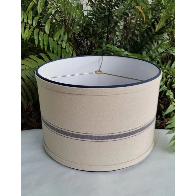 Contemporary Grain Sack Lampshade Blue Stripe For Sale - Image 4 of 10
