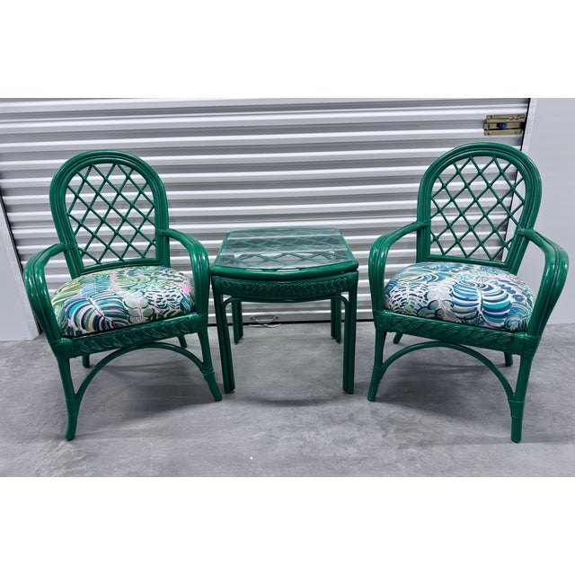 Mid 20th Century Mid 20th Century Green Bamboo Chairs - A Pair For Sale - Image 5 of 12
