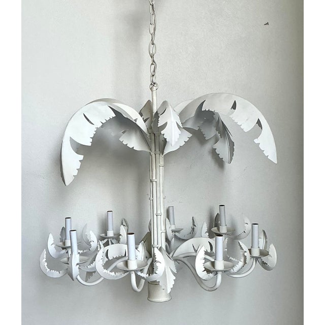 Vintage Punch Cut Palm Frond Chandelier For Sale - Image 4 of 12