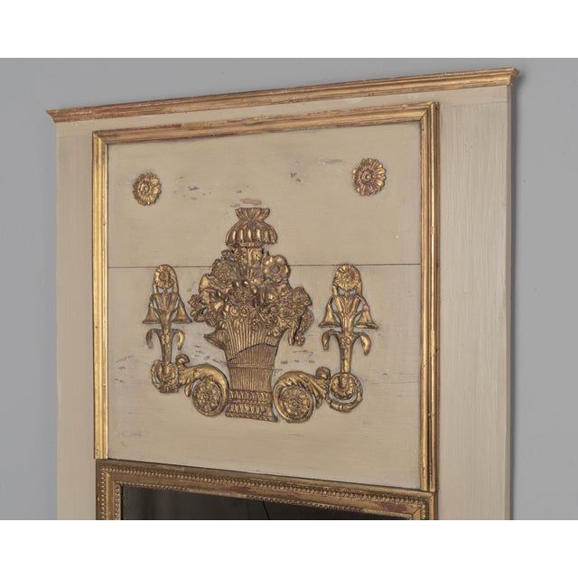 Early 20th Century Louis XVI Style Trumeau Mirror, Painted Pine Frame, Gilded Trim, 1900s For Sale - Image 5 of 11