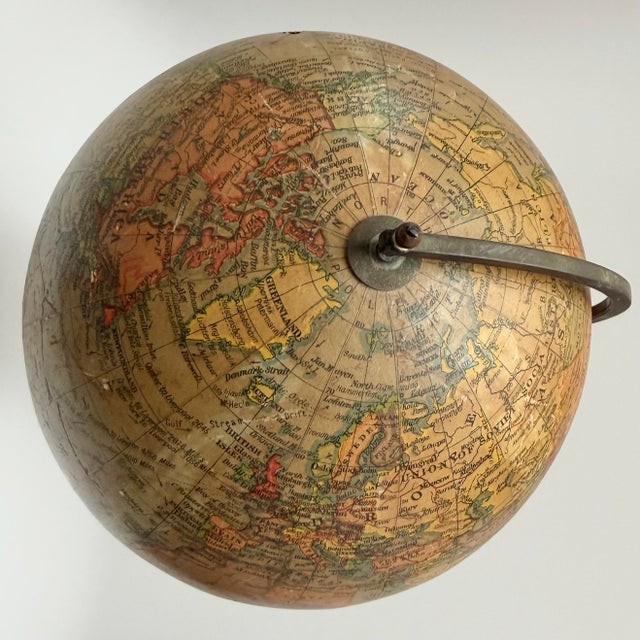 1940s–1950s English Geographia 8-Inch Terrestrial Globe on Turned Red Wood Base For Sale - Image 4 of 12
