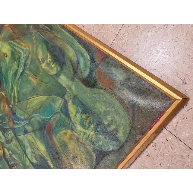 Mid 19th Century Green Underworld Acrylic Paint on Canvas, Nude Women For Sale - Image 4 of 17