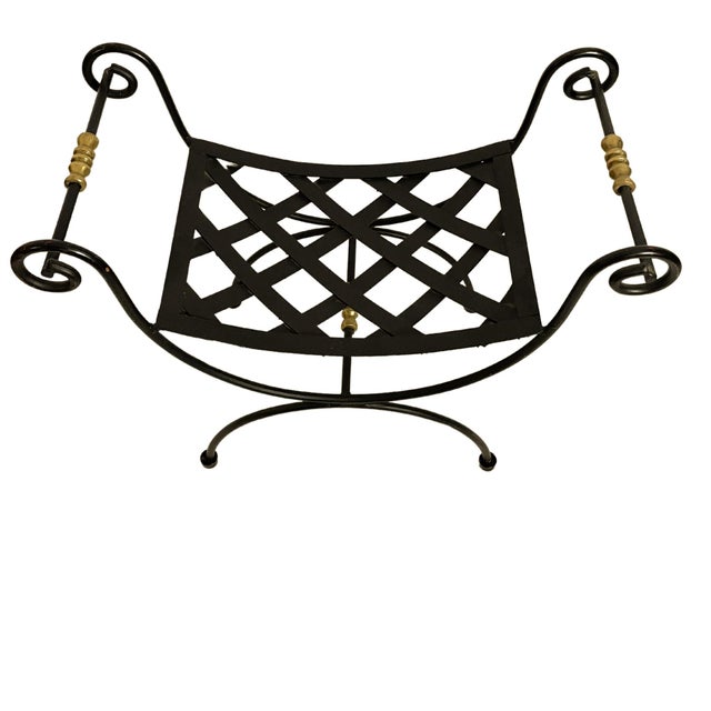 1940s 1940s Neoclassical Blacksmith Wrought Iron and Brass Curule Bench For Sale - Image 5 of 10