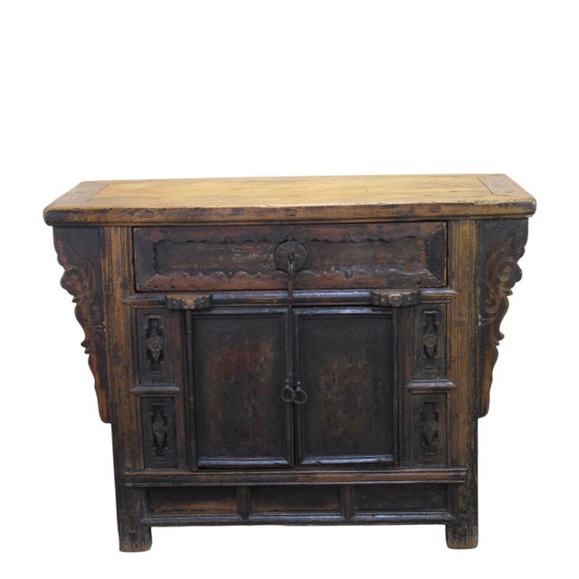 Antique Naturally Distressed & Aged Elm Altar Cabinet For Sale