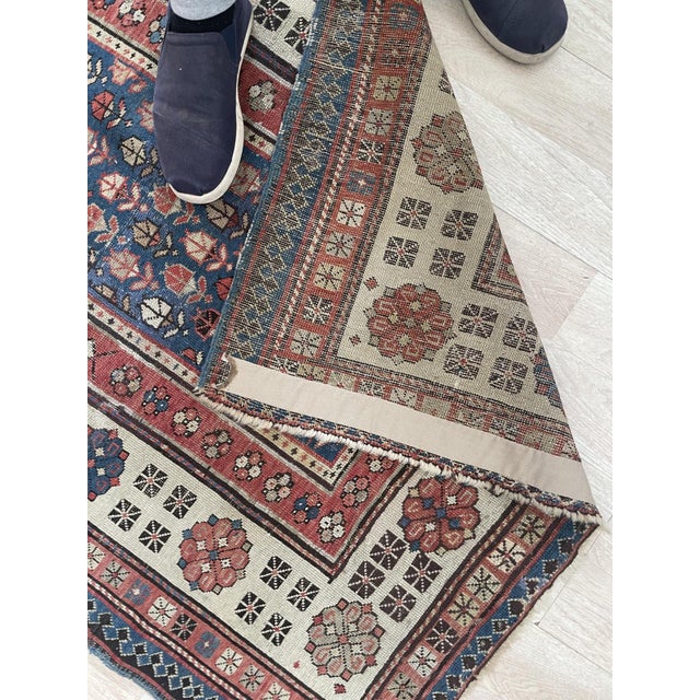 Tribal Antique Caucasian Talish Wool Rug, Indigo Field & Wide Border, C. 1880s — 3'7" × 7'4" For Sale - Image 3 of 9