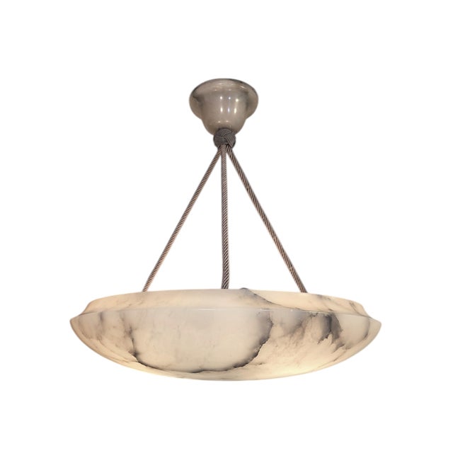 -1930's Large Original Creamy White + Grey Alabaster Coupe W/ Rope Cord and Alabaster Canopy For Sale - Image 17 of 18