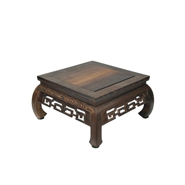 Square Natural Wood Pattern Brown Open Work Table Top Display Stand Easel For Sale - Image 4 of 7