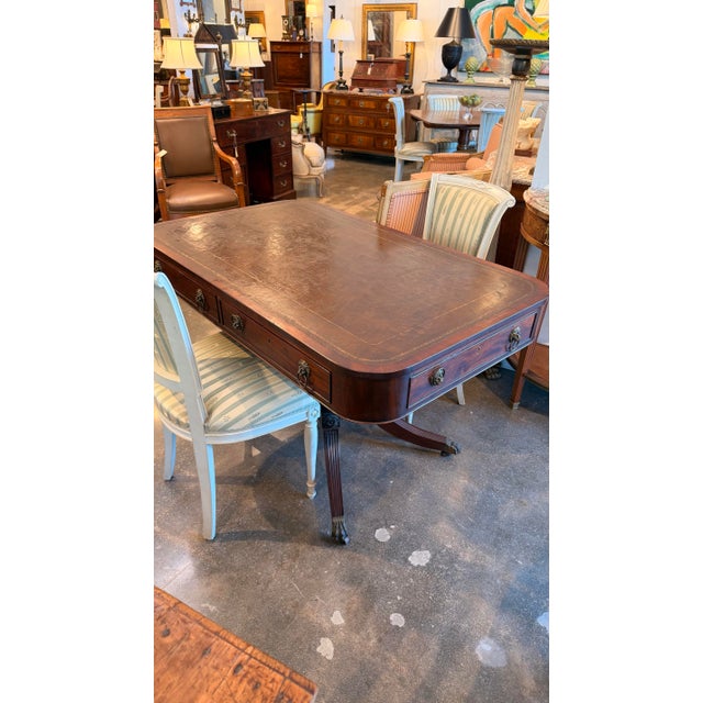 19th Century 19th Century Regency Mahogany Library Table With Leather Top For Sale - Image 5 of 7