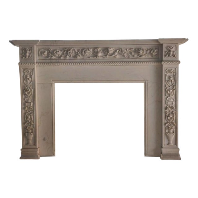 Neoclassical Hand-Carved White Marble Fireplace Mantle For Sale