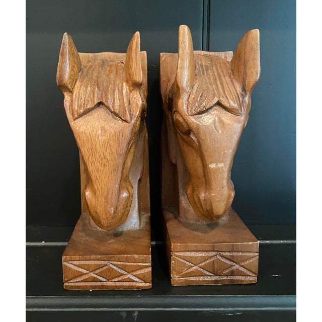 Mid-Century Modern 1950s Mid Century Monkey Pod Wood Horses Bookends - Set of 2 For Sale - Image 3 of 6