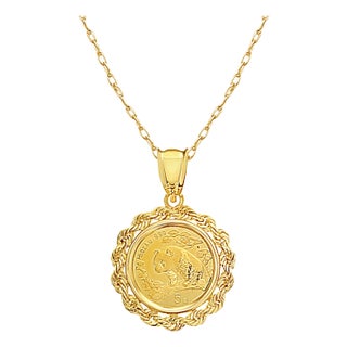 1/20OZ Fine Gold Panda Coin Necklace with Rope Bezel 16" For Sale