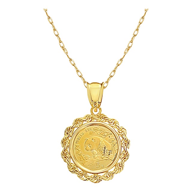 1/20OZ Fine Gold Panda Coin Necklace with Rope Bezel 16" For Sale