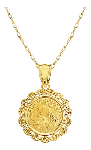 1/20OZ Fine Gold Panda Coin Necklace with Rope Bezel 16"