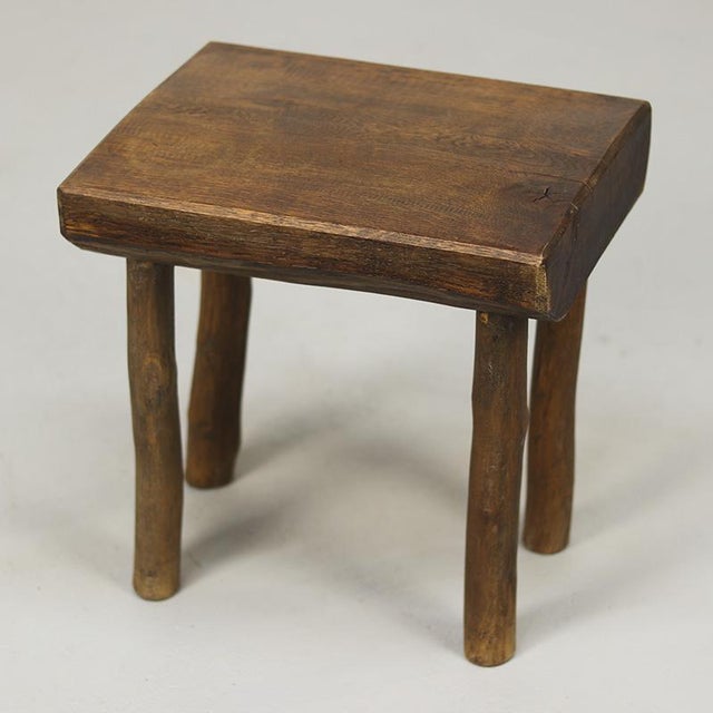 Primitive Wabi Sabi Oak Farmhouse Stool, 1940s For Sale - Image 10 of 12