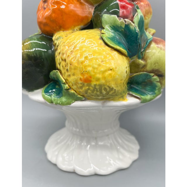 Alessio Tasca 15" Vintage Italian Ceramic Fruit Topiary Centerpiece – Hand-Painted Majolica Style Compote – Tuscan / European Traditional - Lemon and Orange For Sale - Image 4 of 14
