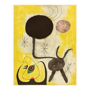 1940s After Juan Miró, "Woman and Birds in Front of the Sun" First Edition Offset Lithograph