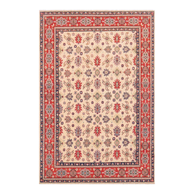 Southwestern Kazak Beige/Red Wool Rug - 9'2''x12'1'' For Sale