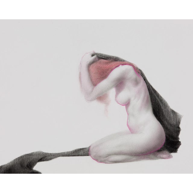 This artwork presents a serene figure draped in a flowing garment, capturing a moment of introspection and vulnerability....