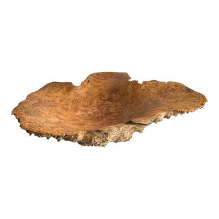 Vintage Live Edge Burl Wood Bowl Large Handmade Centerpiece Artisan Signed For Sale