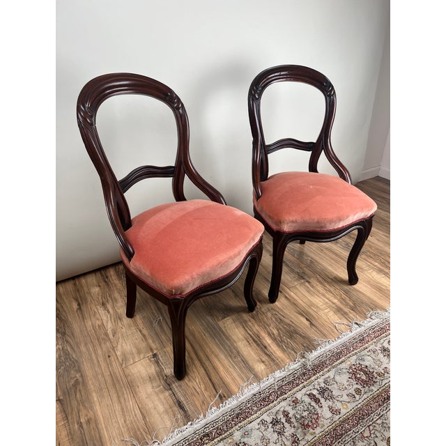 Antique Pair Victorian Walnut Balloon Back Side Chairs For Sale In Boston - Image 6 of 8