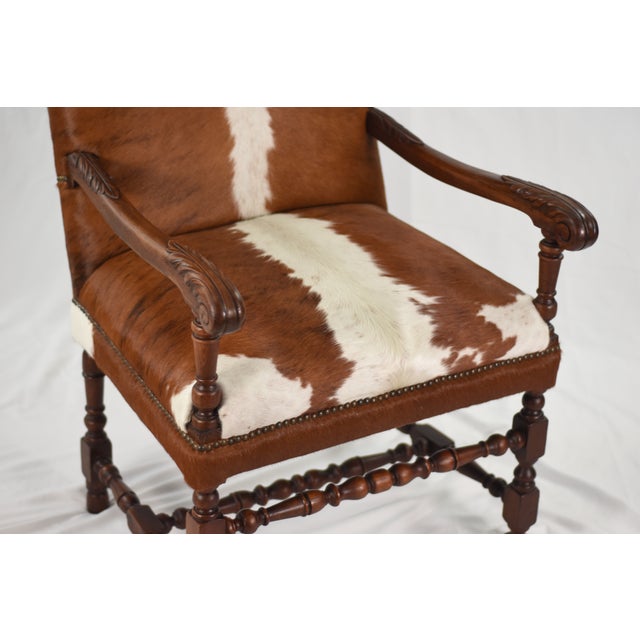 1920s Statement Pair of Grand Antique Armchairs | New Cowhide Upholstery For Sale - Image 15 of 16