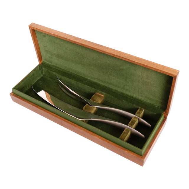 Italian Modernist Stainless Steel Carving Knife & Fork Set For Sale