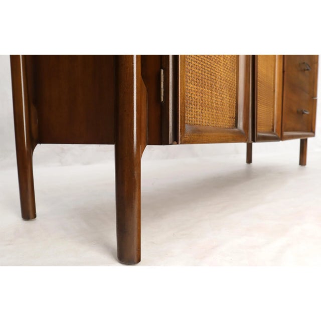 Mid 20th Century Decorative Caned Door Front Exposed Legs Walnut Credenza Dreser For Sale - Image 5 of 13