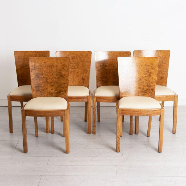 Ivory Art Deco British Burr Walnut Dining Table & Chairs, 1930s For Sale - Image 8 of 17
