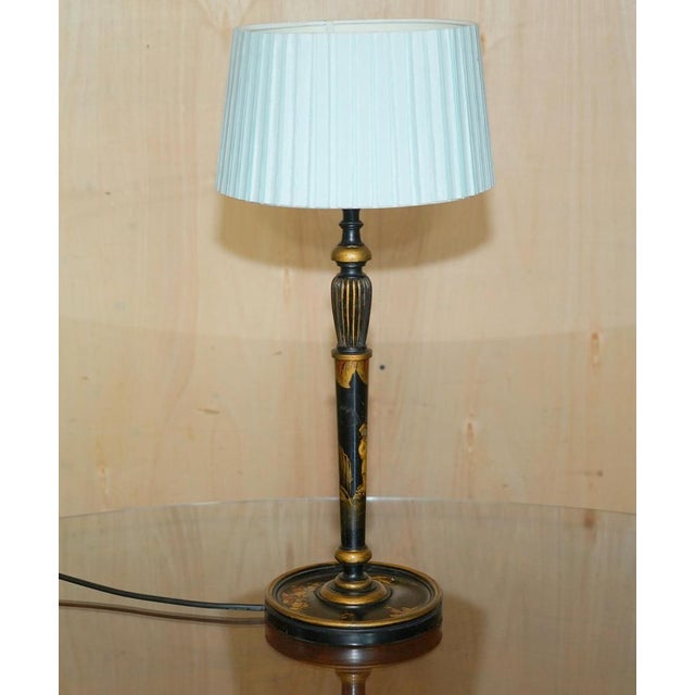 Chinese Chinoiserie Black Lacquer Table Lamp, 1920s For Sale - Image 15 of 16