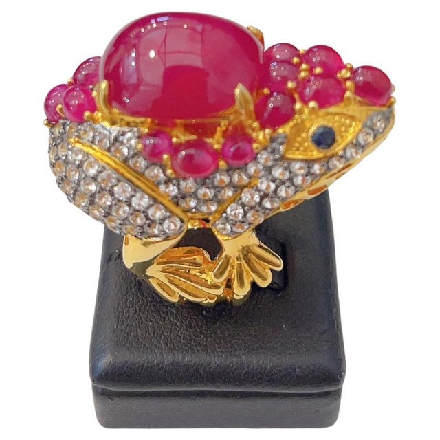 Bochic "Orient" Vintage Ruby & White Topaz Cocktail Ring - 18K Gold & Silver For Sale - Image 15 of 18
