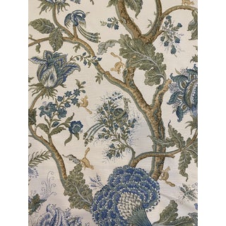 Bennison Fabrics Dragon Flower Printed in England Linen Fabric 3 1/2 Yards For Sale
