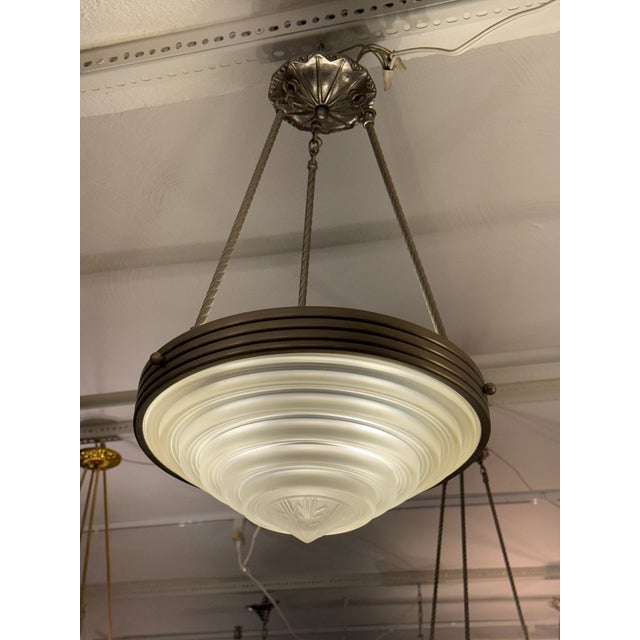 Silver French Art Deco Chandelier Signed by G Leleu For Sale - Image 8 of 10