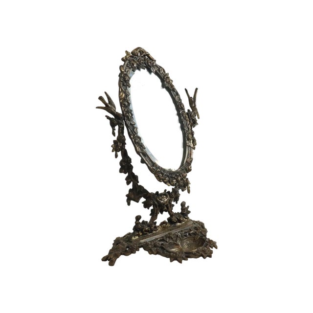 Baroque Vintage Art Nouveau Tabletop Vanity Mirror in Gilt Bronze, 1920s For Sale - Image 3 of 11