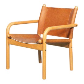 Danish Safari Armchair in Beech Wood and Leather, 1970s For Sale