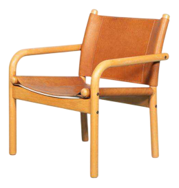 Danish Safari Armchair in Beech Wood and Leather, 1970s
