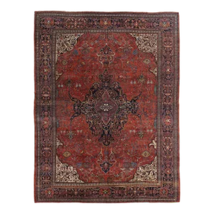 Antique Farahan Sarouk Handmade Oriental Red & Navy Rug