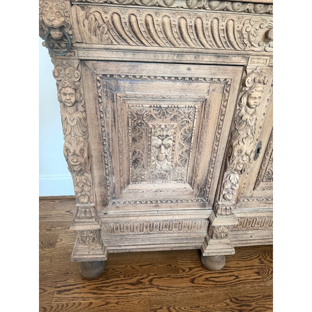 19th Century French Antique Carved Bleached Oak Buffet / Hutch For Sale - Image 10 of 12